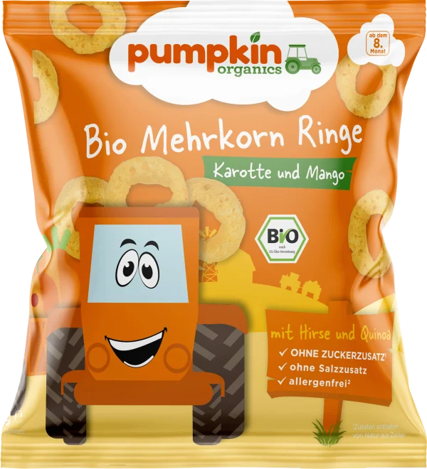 Kindertussendoortje Meergranenringen Met Wortel & Mango, Vanaf 8 Maanden, 20 G